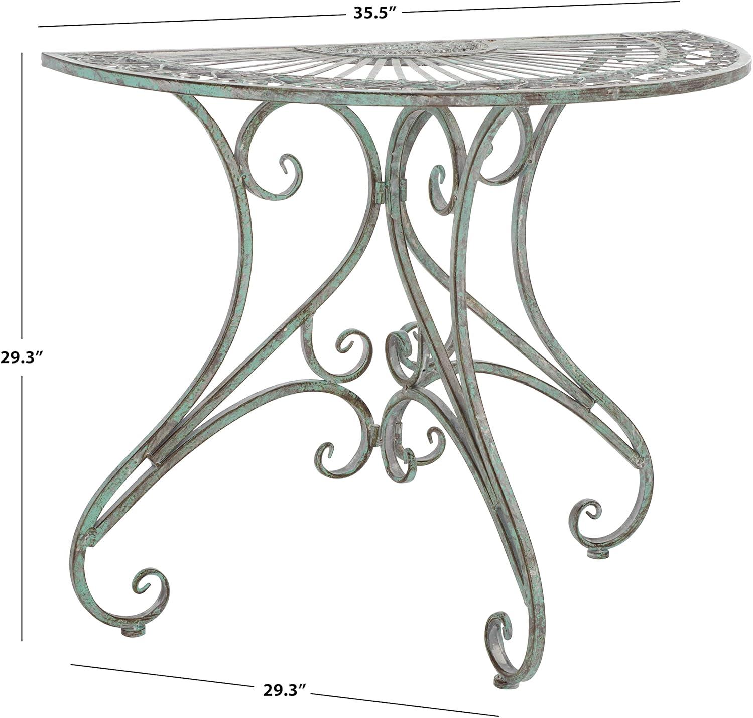 Antique Green Iron Half-Moon Patio Accent Table