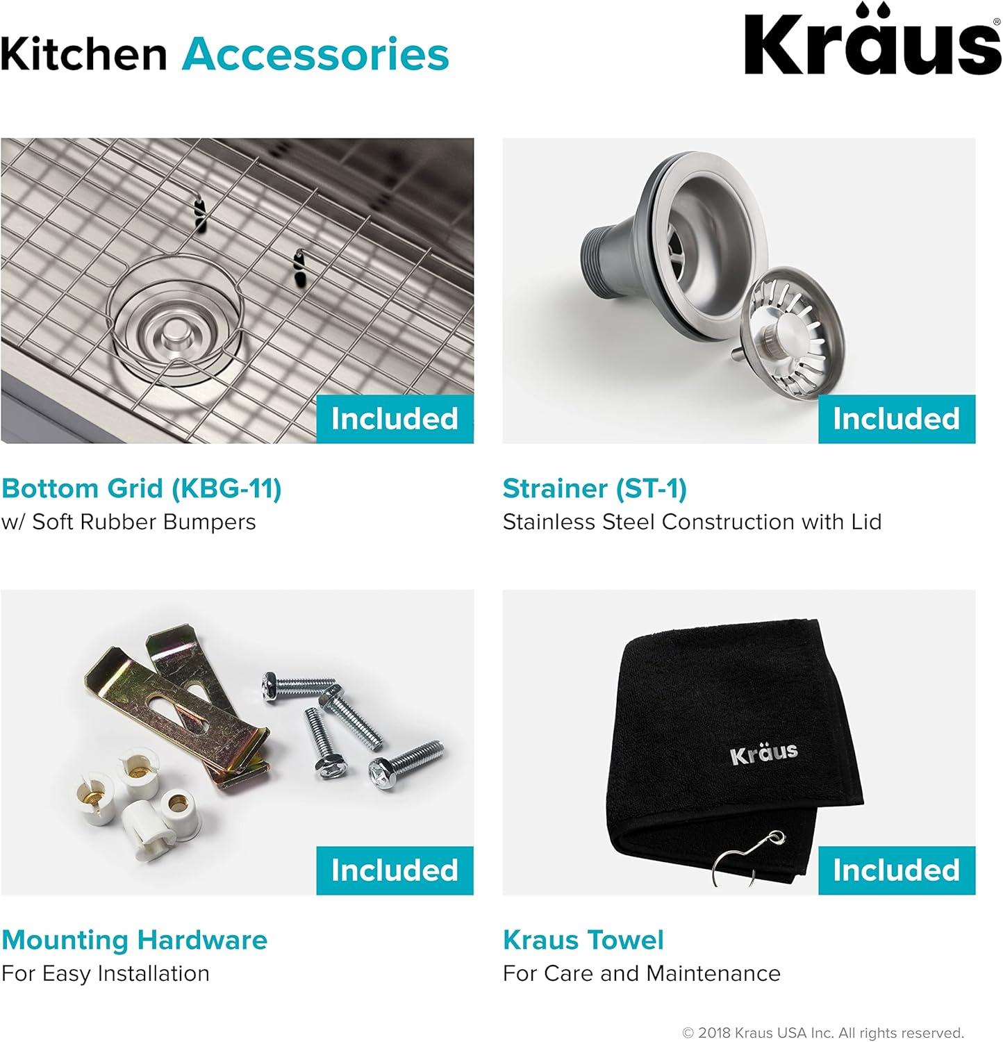 KRAUS Premier 16 Gauge Undermount Single Bowl Stainless Steel Kitchen Sink