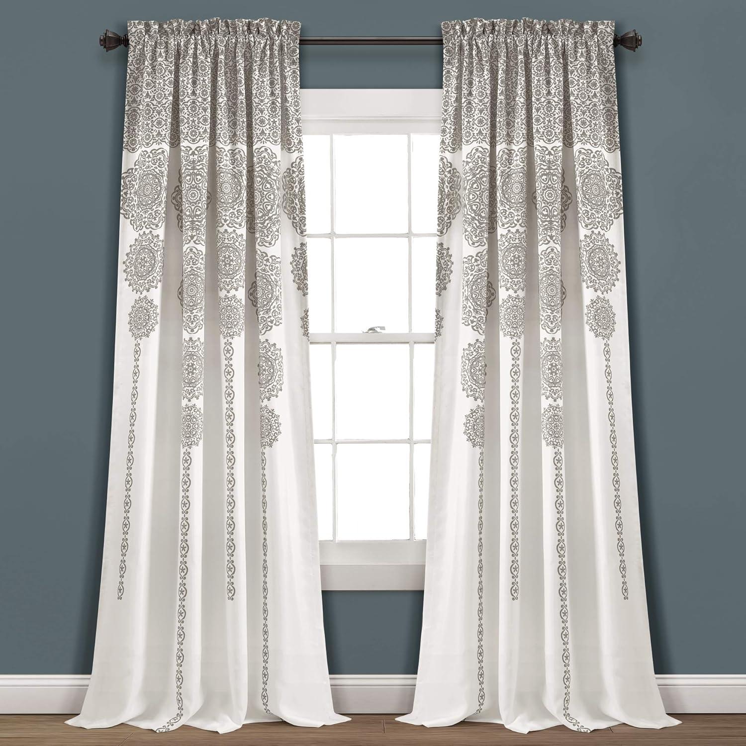 Stripe Medallion Polyester Room Darkening Curtain Pair (Set of 2)