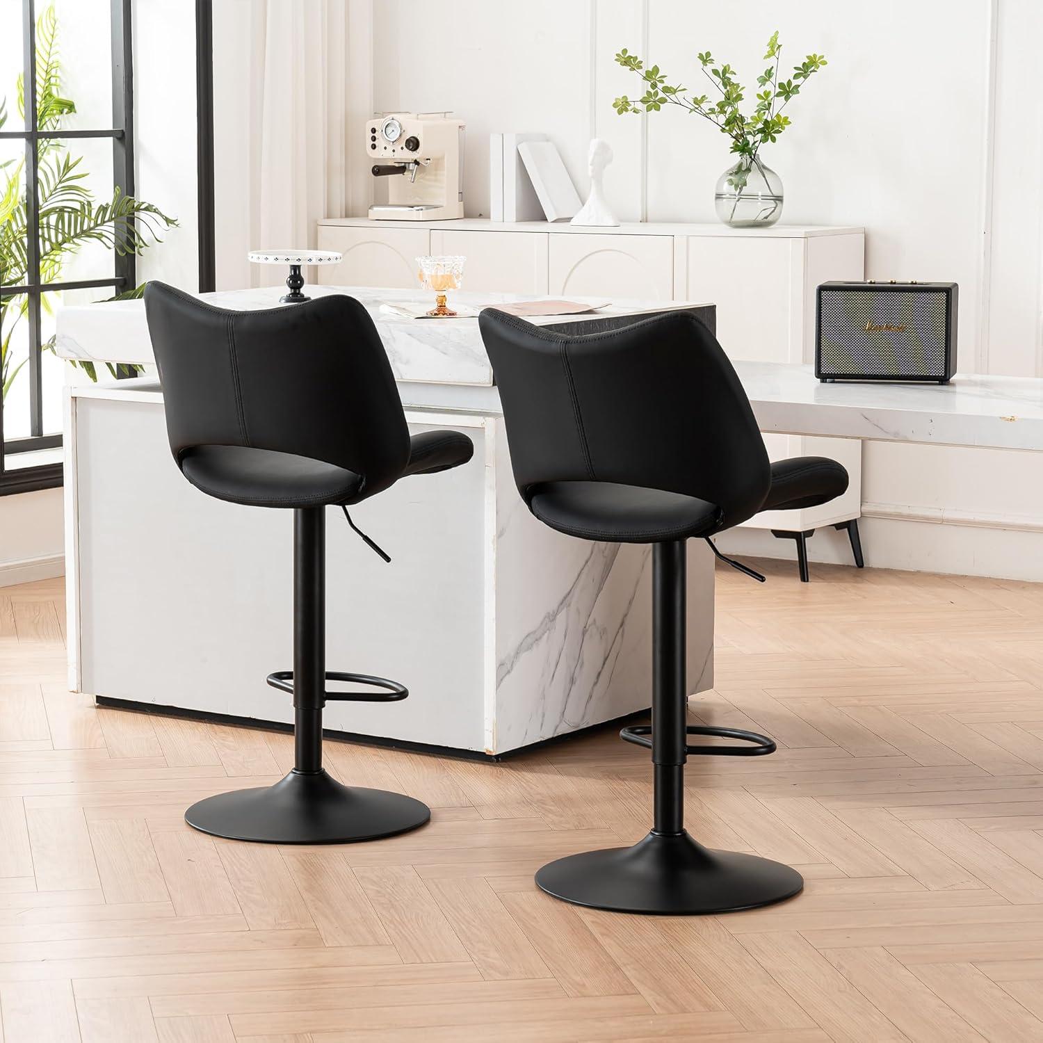Khaki Adjustable Swivel Faux Leather Bar Stools with Metal Base
