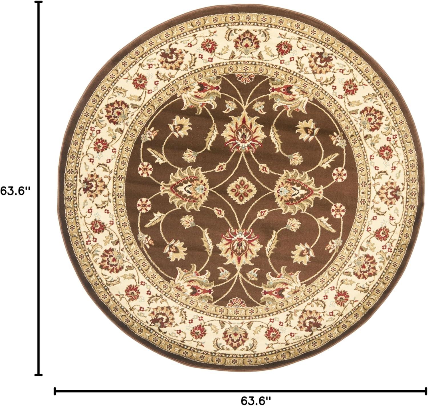 Lyndhurst LNH553 Power Loomed Area Rug - Brown/Ivory - 5'3" Round - Safavieh.