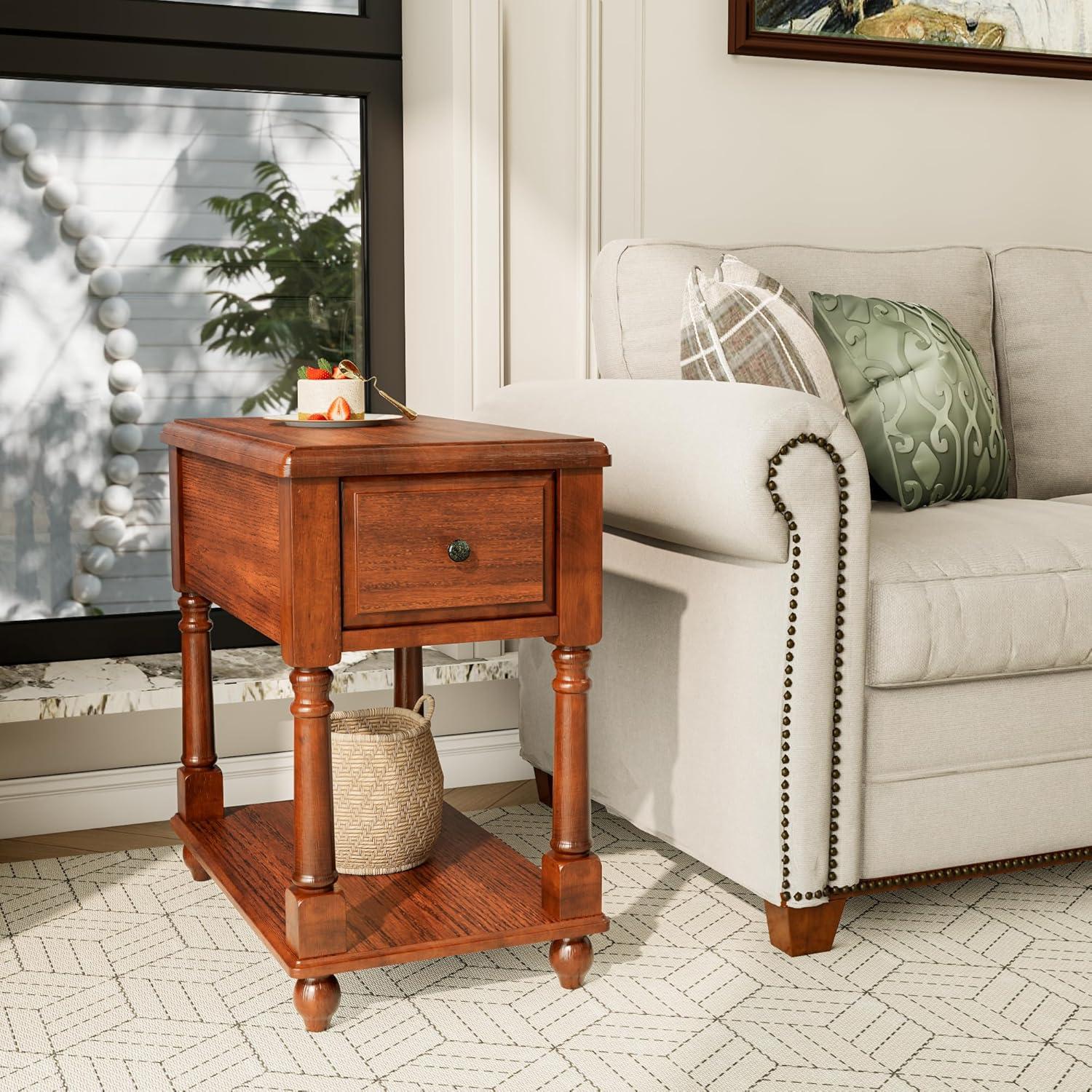 Montevideo Narrow End Table with Drawer and Storage Shelf