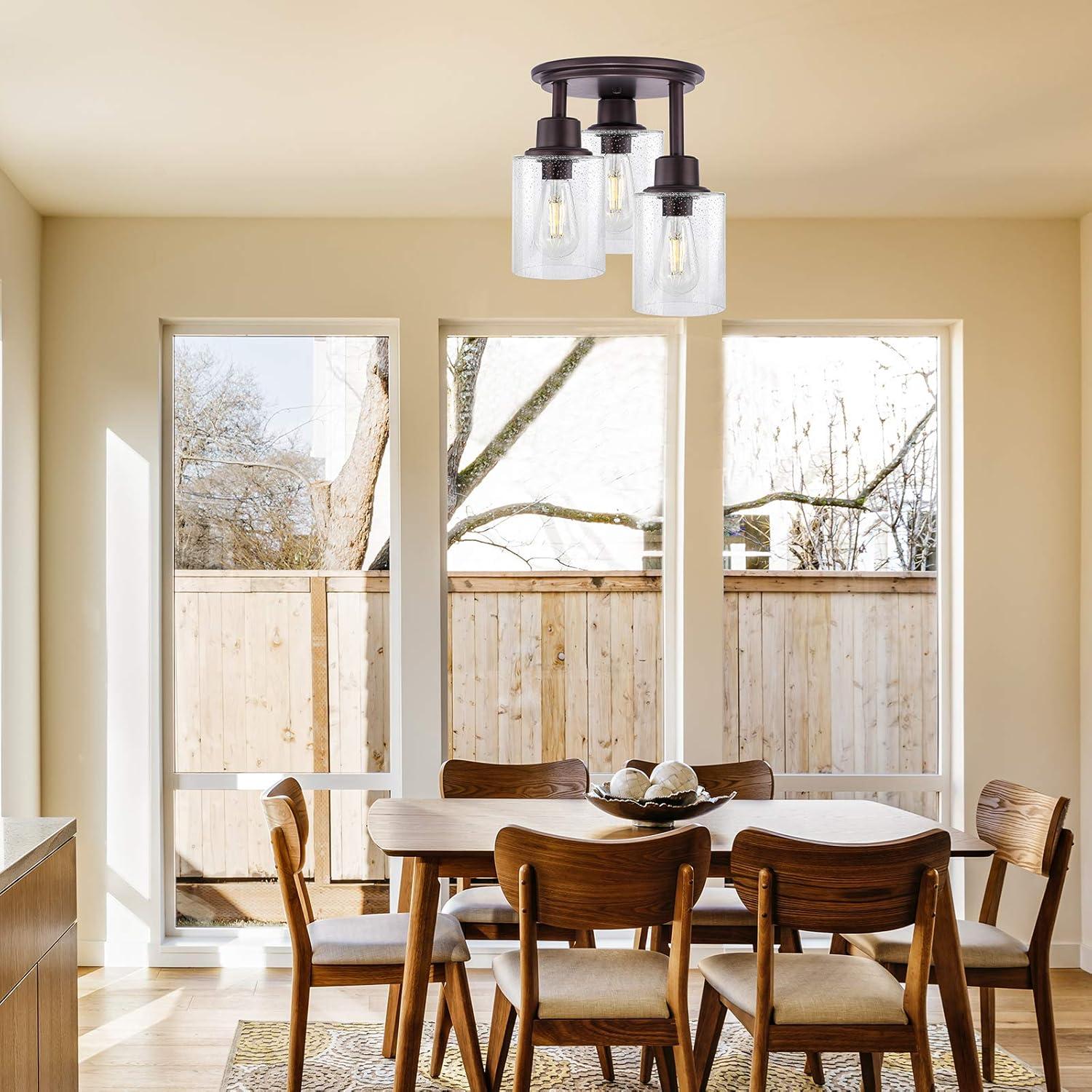 Semi Flush Mount Ceiling Light, 3-Light, with Clear Seeded Glass Shade