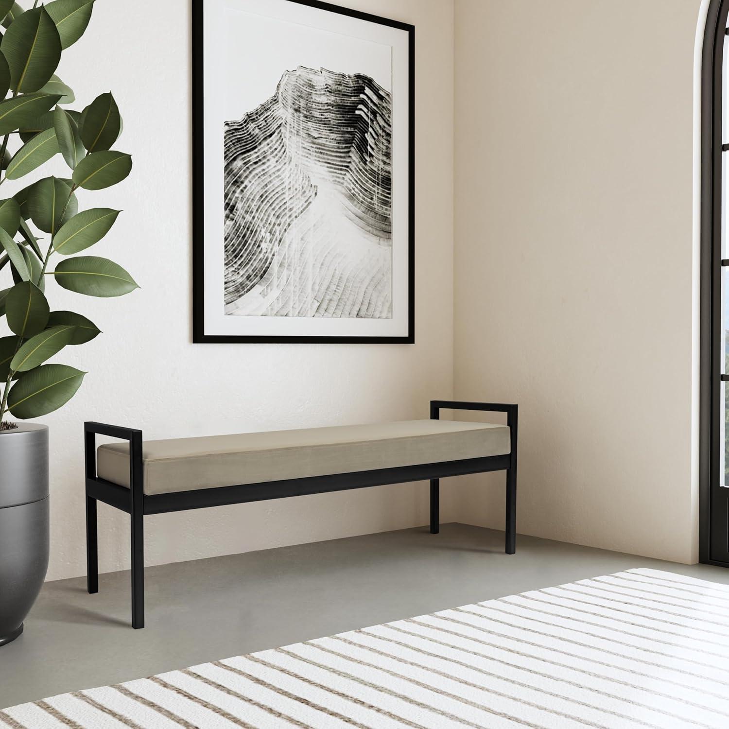HomePop Modern Metal & Velvet Bench, 49.5"W x 17.25"D x 19"H, gray/Black