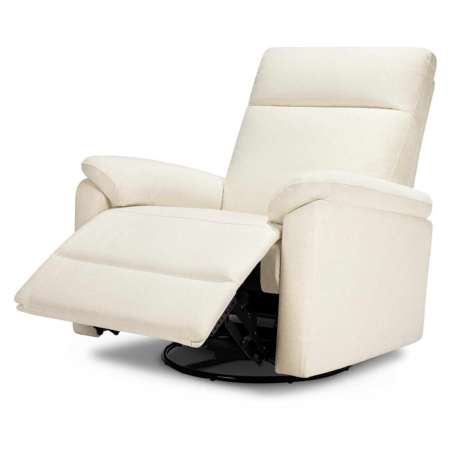 Vanilla Swivel Recliner with Wood Base and Spot Clean Fabric