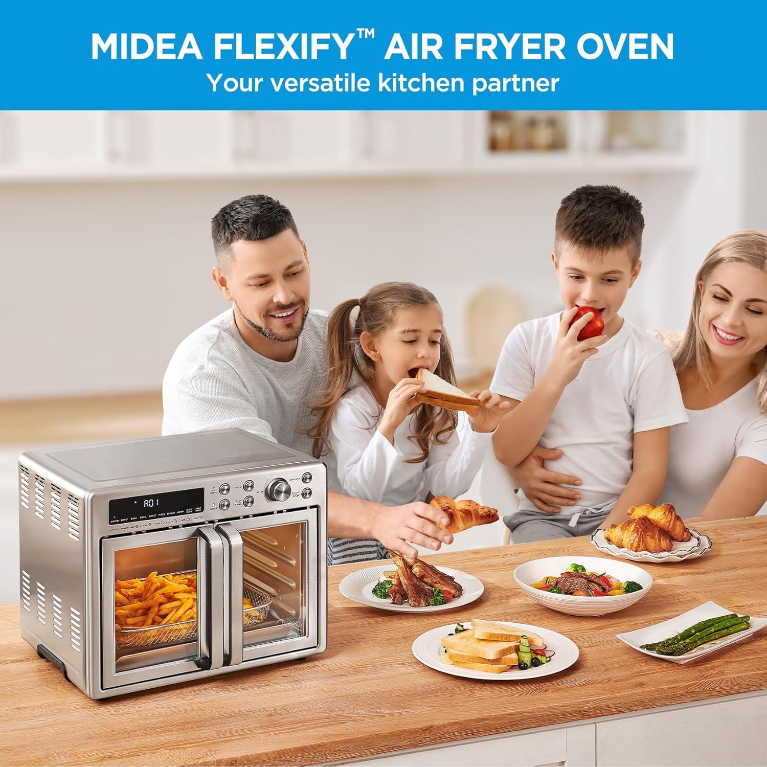 Midea Flexify French Door Toaster Oven Air Fryer Combo, 26.4 QT, Extra Large Air Fryer Countertop Oven 10-in-1 Combo, 25% Faster Cooking and 90% Less Oil, Stainless Steel