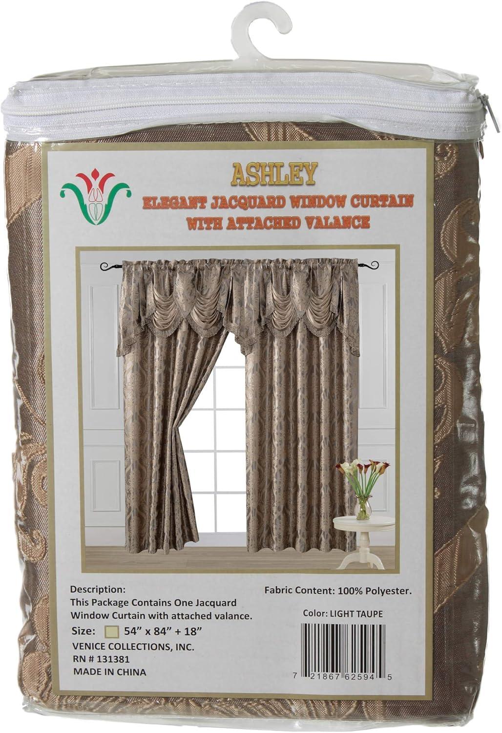 Luxury Jacquard Curtain Panel with Attached Waterfall Valance, 54 by 84-Inch Ashley Light Taupe (1-Panel)