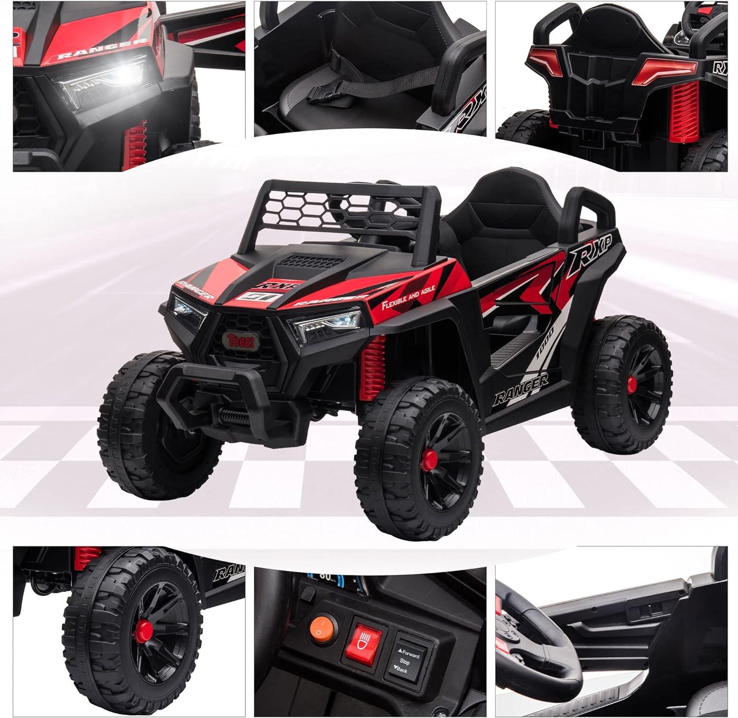 12V Black and Red Kids Off-Road UTV Ride-On