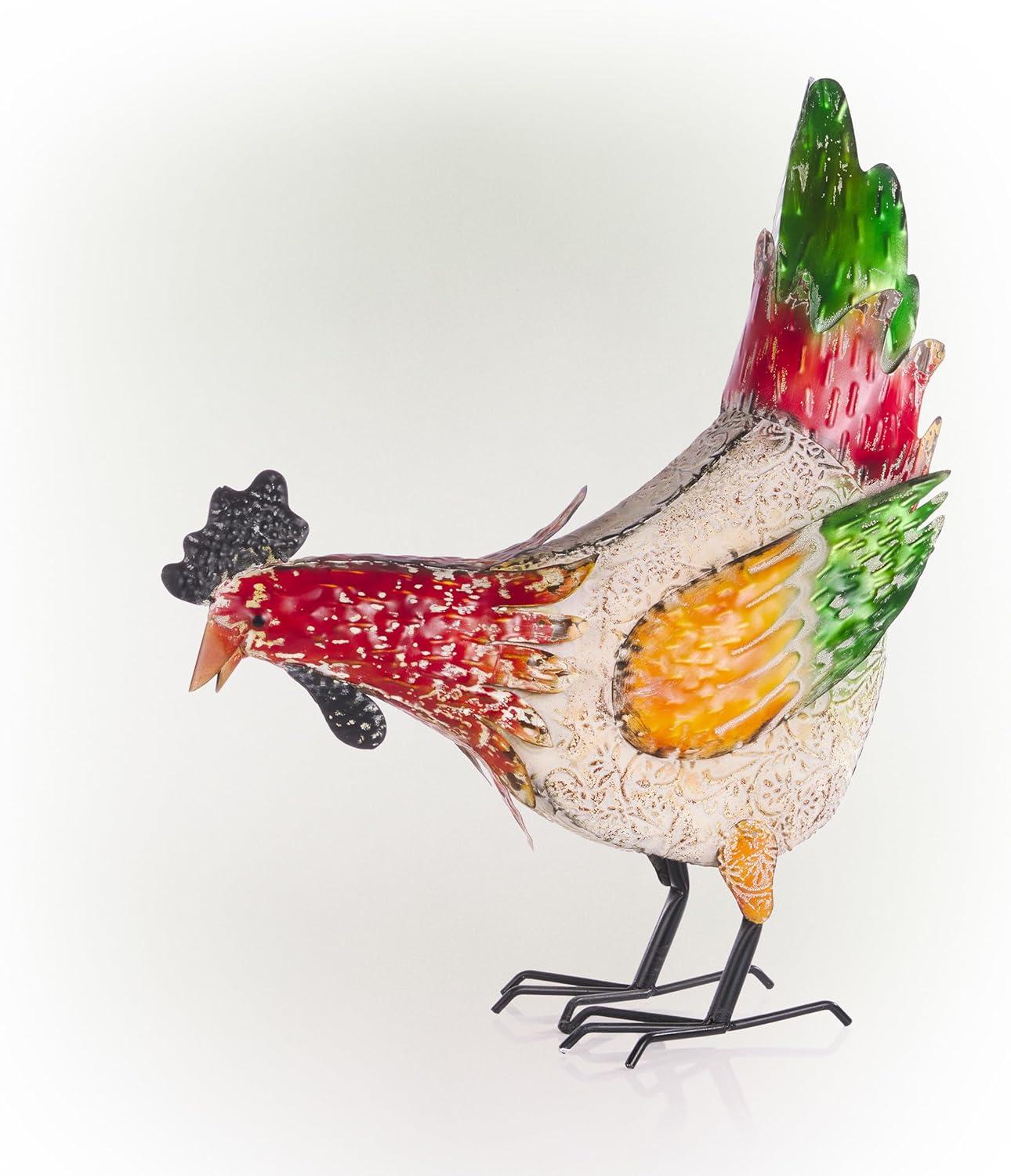 21" Multicolor Metal Pecking Hen Lawn Decoration