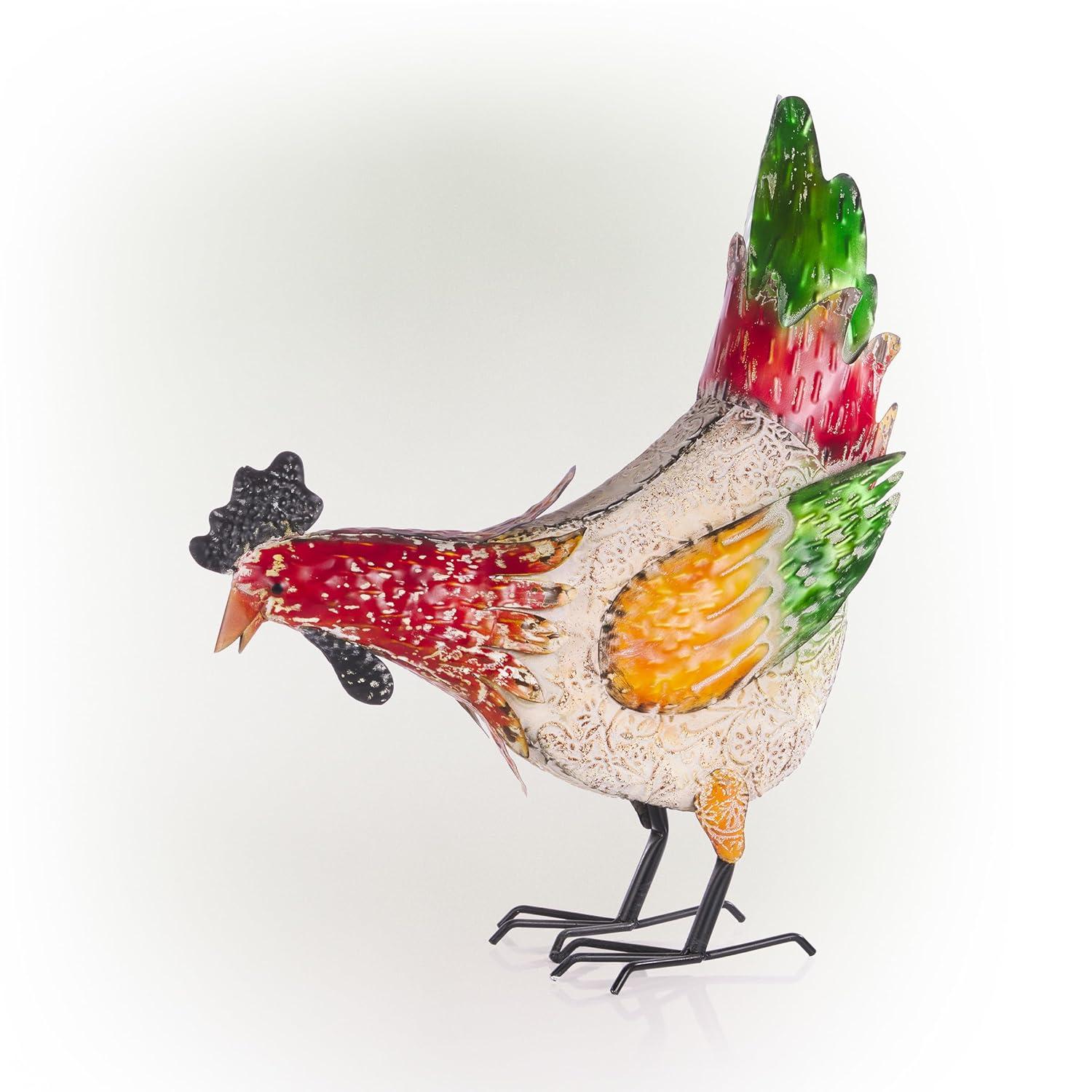 21" Multicolor Metal Pecking Hen Lawn Decoration