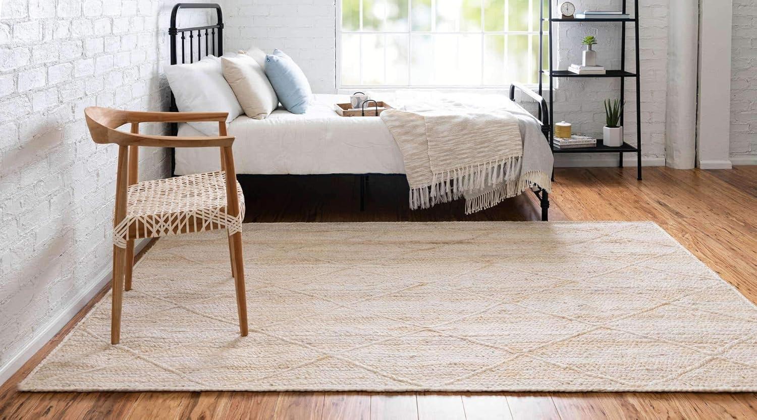 Hand-Braided Ivory and Black Jute-Cotton Trellis Rug