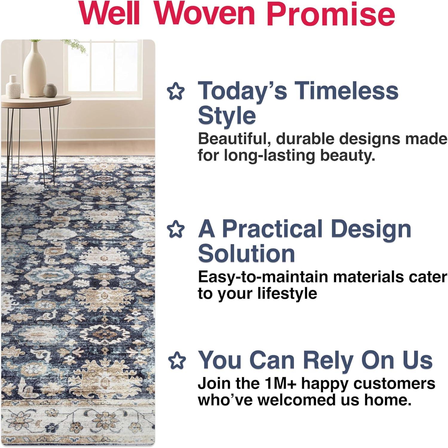 Well Woven Elle Basics Gala Non-Slip Rubber Backed Washable Modern Vintage Area Rug for Bedrooms, Living Room, Dining Spaces, Kitchens & Entryways