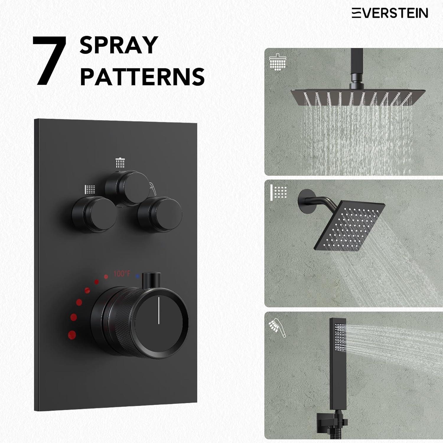 Thermostatic Shower Faucet 12" High-Pressure Dual Showerheads with Rough-In Valve