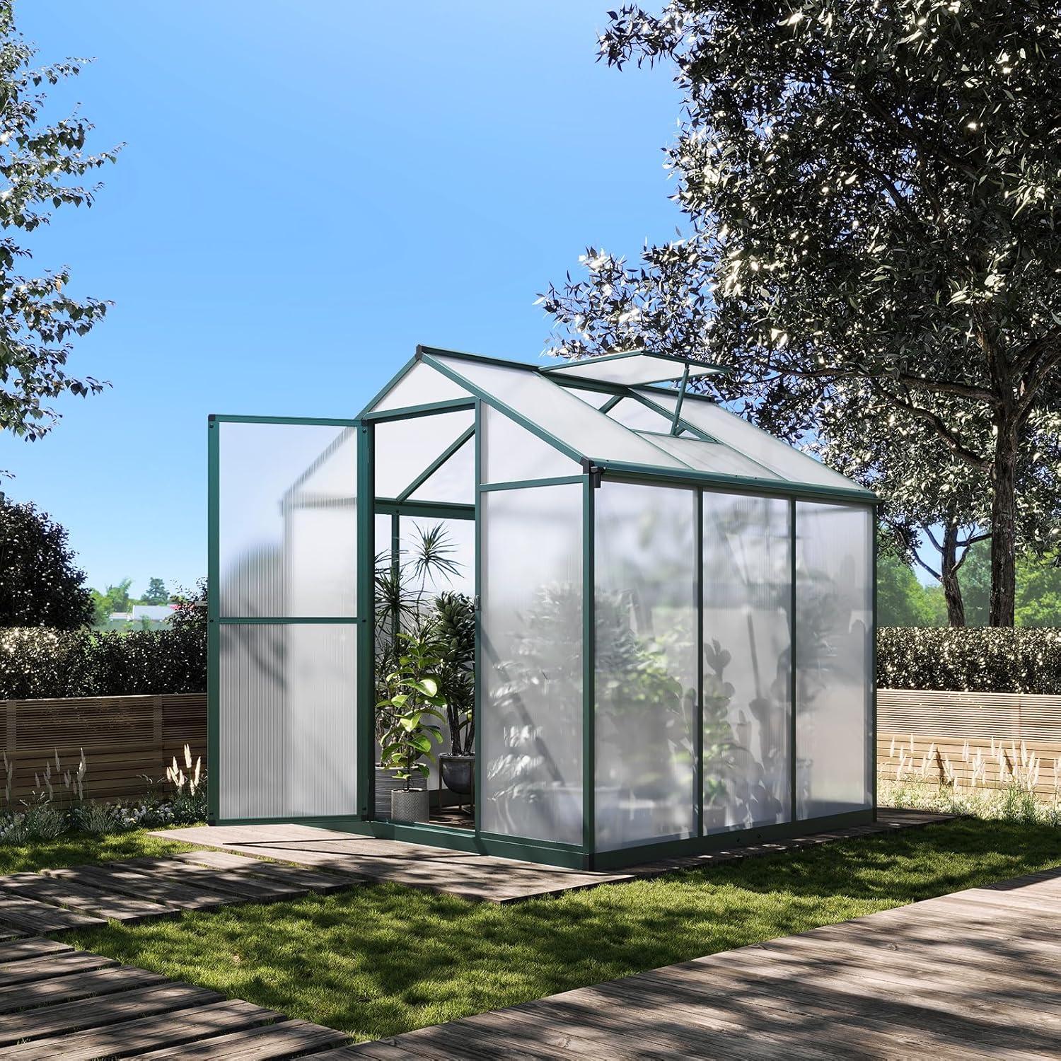 Yesfashion Yesfashion Greenhouse for Outdoors, 6x6FT Polycarbonate Greenhouse with Roof Vent, Large Walk-in Greenhouse for Outside Garden Backyard, Green