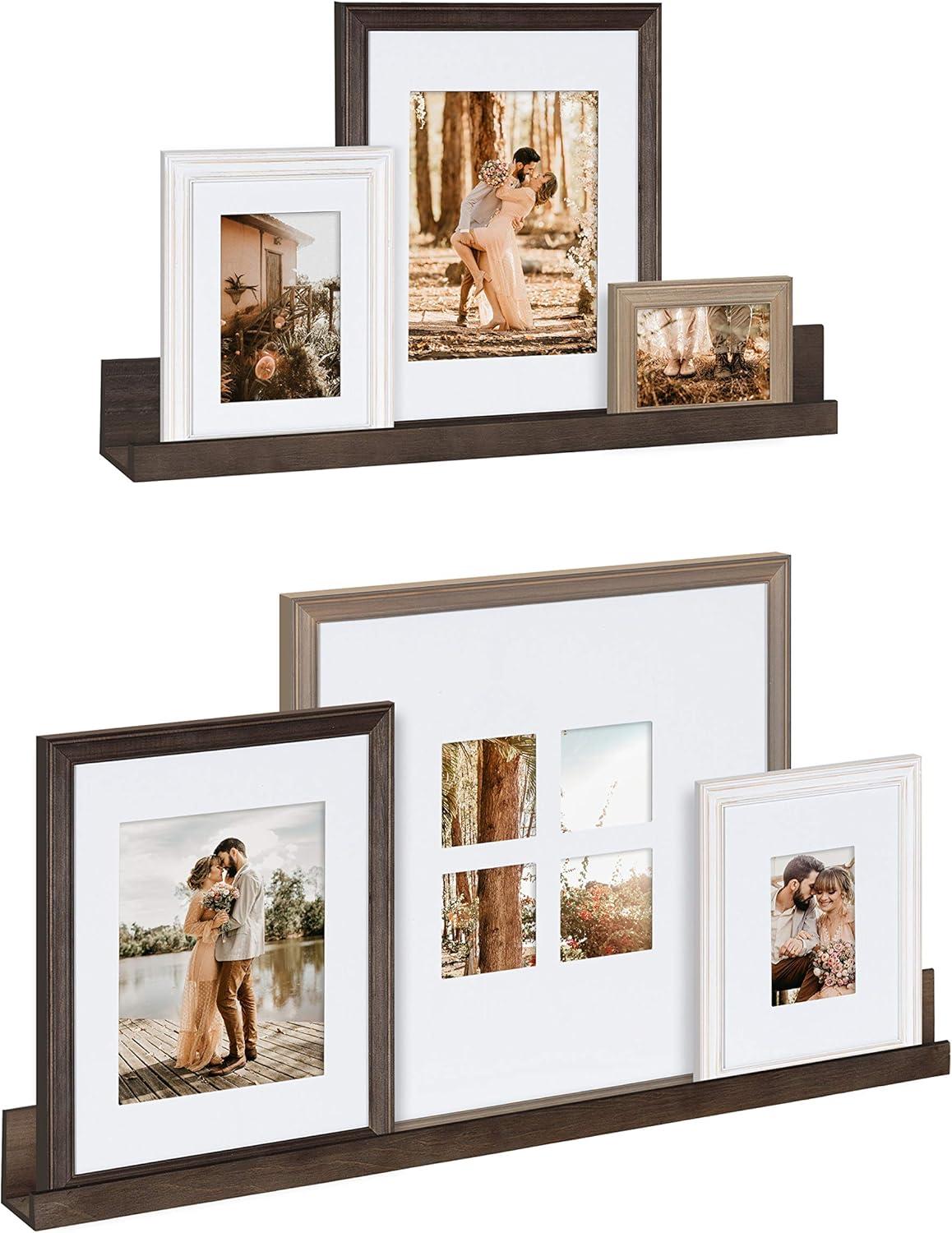 Classic White and Rustic Gray Wood Wall Frame and Shelf Kit