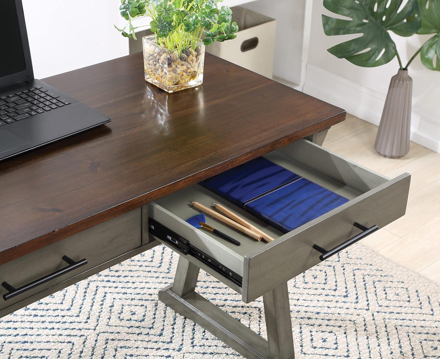 Jericho Slate Gray Rustic Wood Writing Desk with Drawers