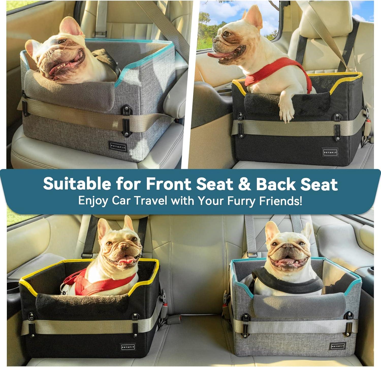 PETSFIT Dog Car Seats for Small Dogs, Portable Dog Booster Car Seat with Patent Safe Buckles,Pets Up to 25lbs ,Grey