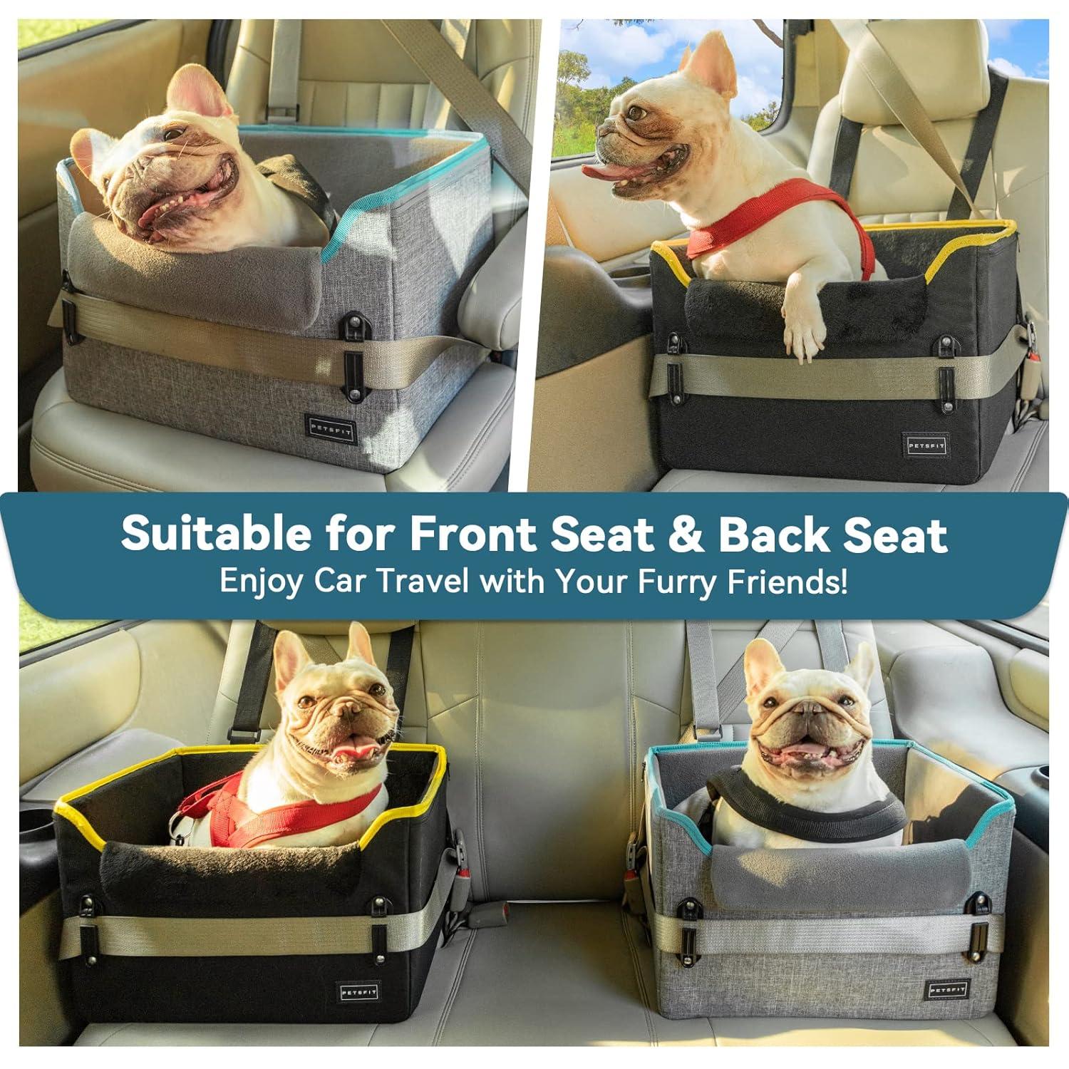 PETSFIT Dog Car Seats for Small Dogs, Portable Dog Booster Car Seat with Patent Safe Buckles,Pets Up to 25lbs ,Grey