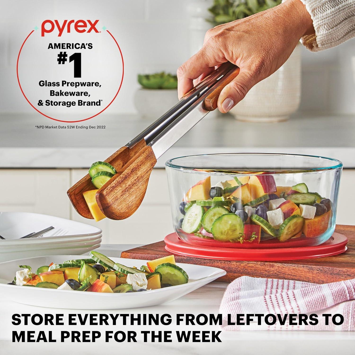 Pyrex 781147970080 18-Piece Glass Food Storage Set with Multi-Color Lids, Clear