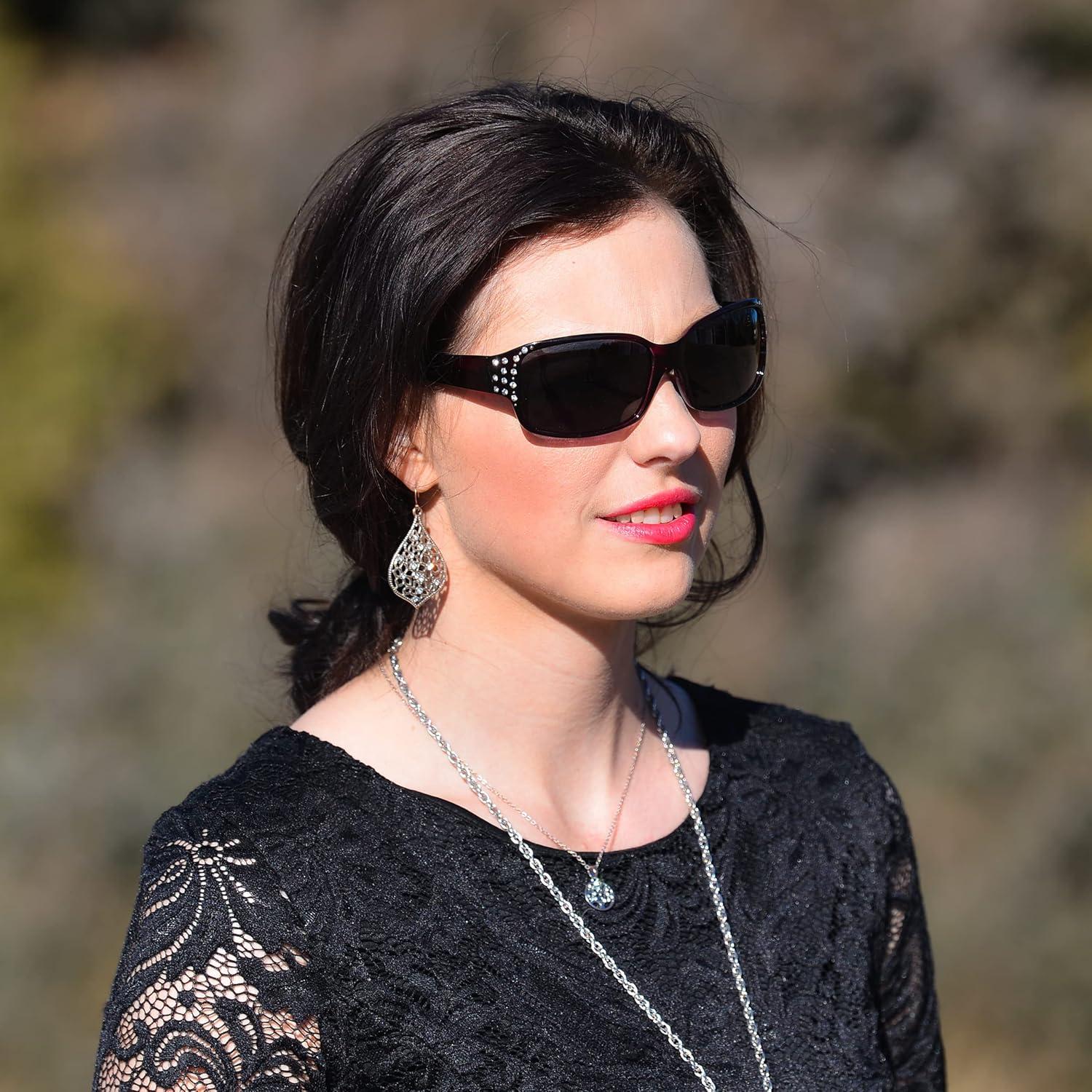 Polarized Sunglasses for Women - Premium Fashion Sunglasses - HZ Series Diamante Womens Designer Sunglasses (Black & Lavender, Dark Smoke)