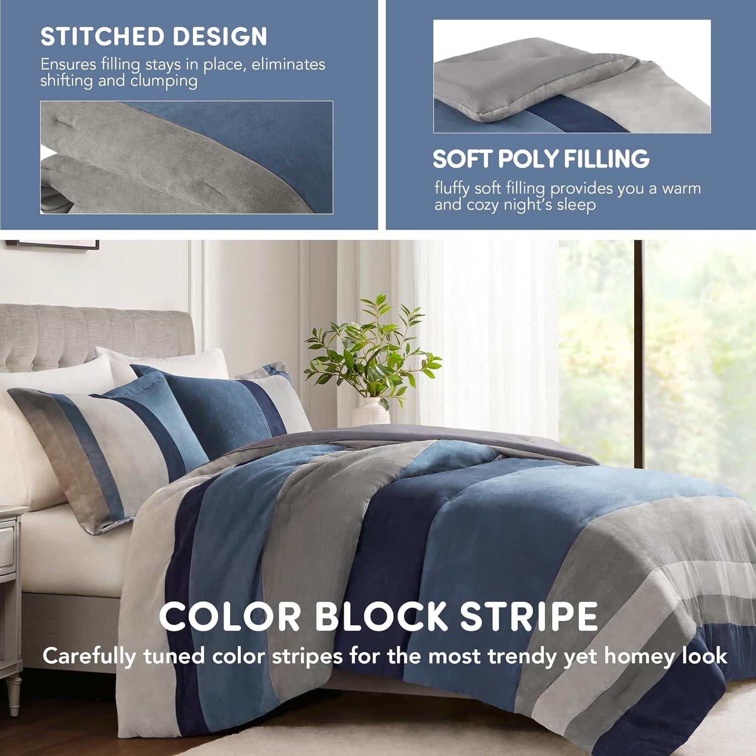 Luxe Quilted Comforter Set Modern Transitional Design, All Season Down Alternative Warm Bedding Matching Shams, Bedskirt, Decorative Pillow,Cal King