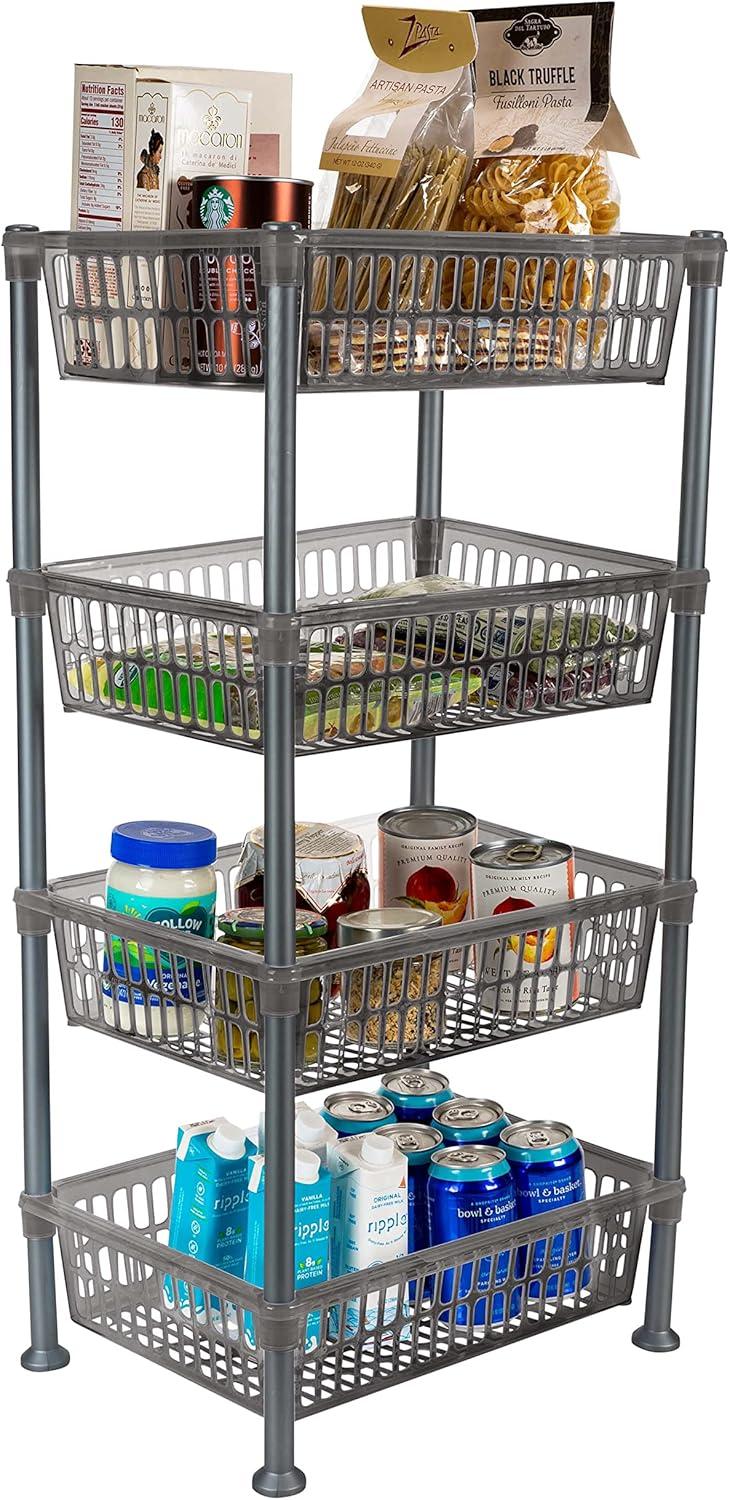 Slimline Gray Polypropylene 4-Tier Storage Shelf for Versatile Use