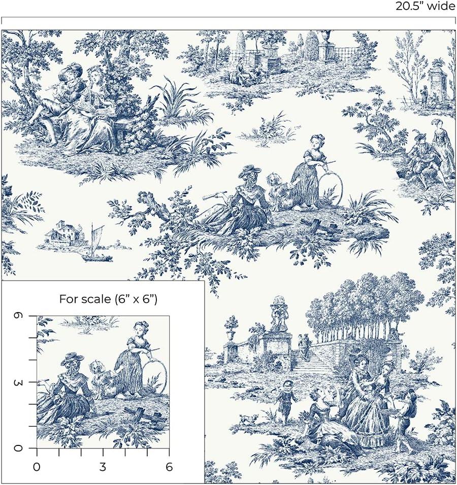 NextWall Blue Bell Chateau Toile Peel and Stick Wallpaper