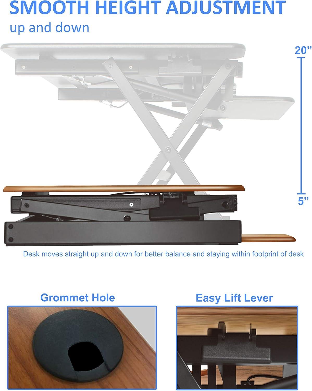 46in Large Adjustable Standing Desk Converter/Triple Monitor Mount Bundle - Teak - Rocelco