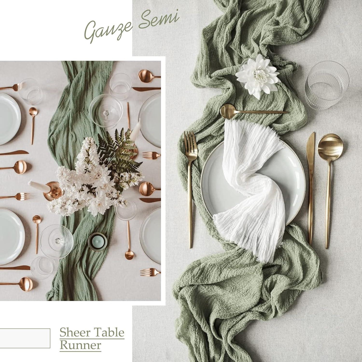 Mint Green Cheesecloth Table Runner 6 Pack 35" Boho Gauze Runner 120 inches Long Tablecloth Runner Rustic Sheer Fabric Bulk for Baby Shower Wedding Bridal Birthday Party Table Decorations