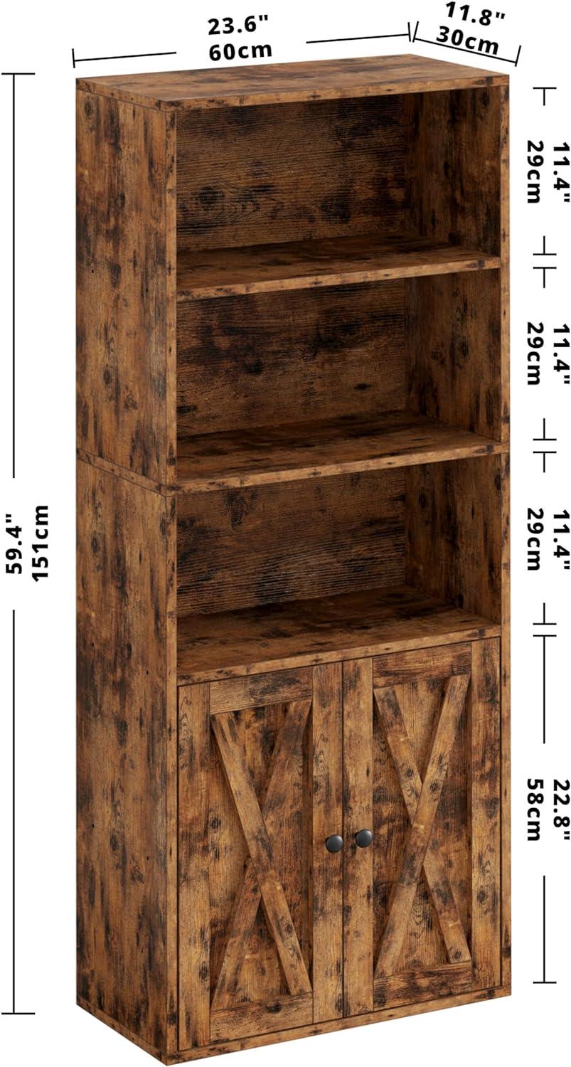 Industrial Bookshelves and Bookcases with Doors 11.8 in Depth Floor Standing 5 Shelf Display Storage Shelves Bookcase Home Decor Furniture for Home, Office, Living Room, Bedroom