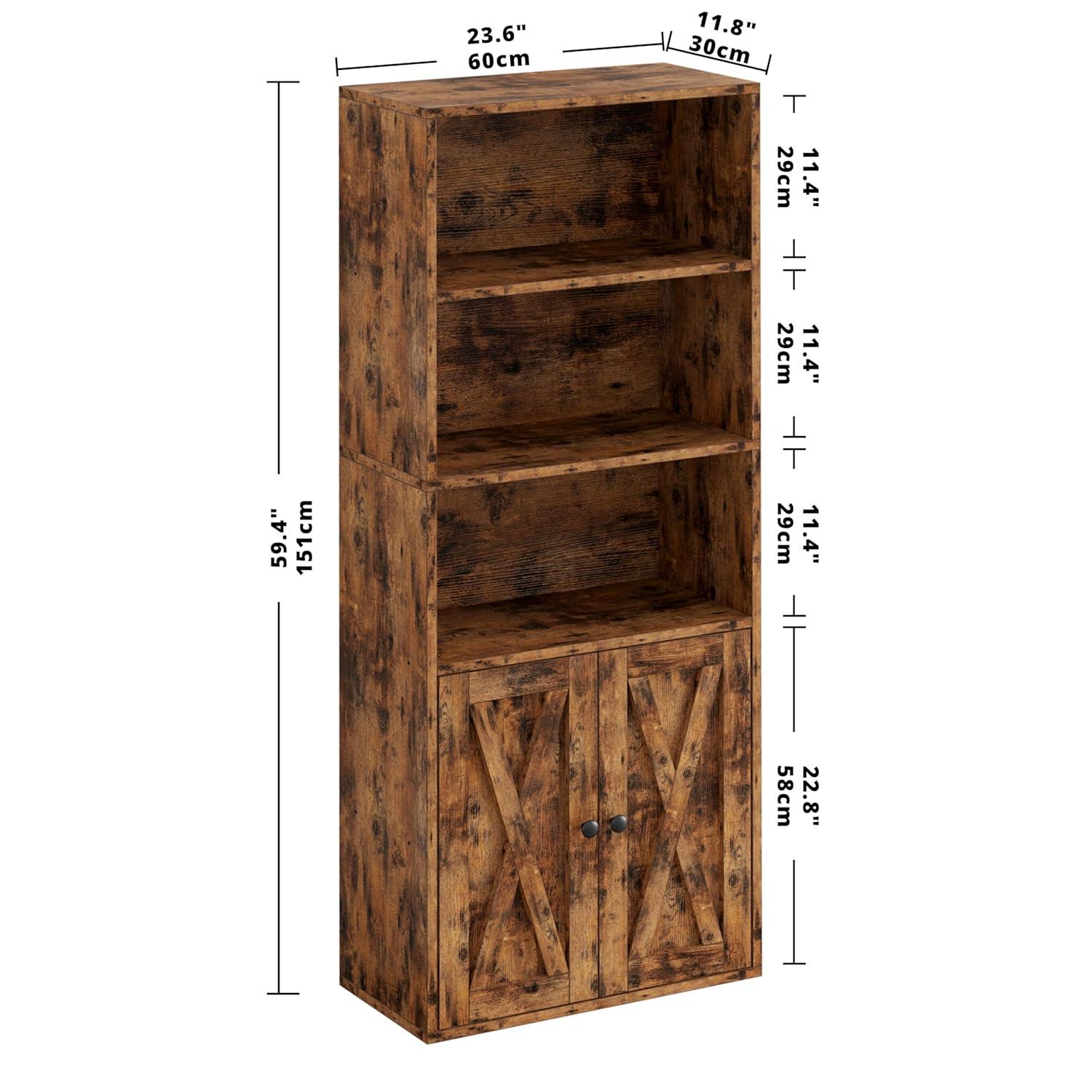 Industrial Bookshelves and Bookcases with Doors 11.8 in Depth Floor Standing 5 Shelf Display Storage Shelves Bookcase Home Decor Furniture for Home, Office, Living Room, Bedroom