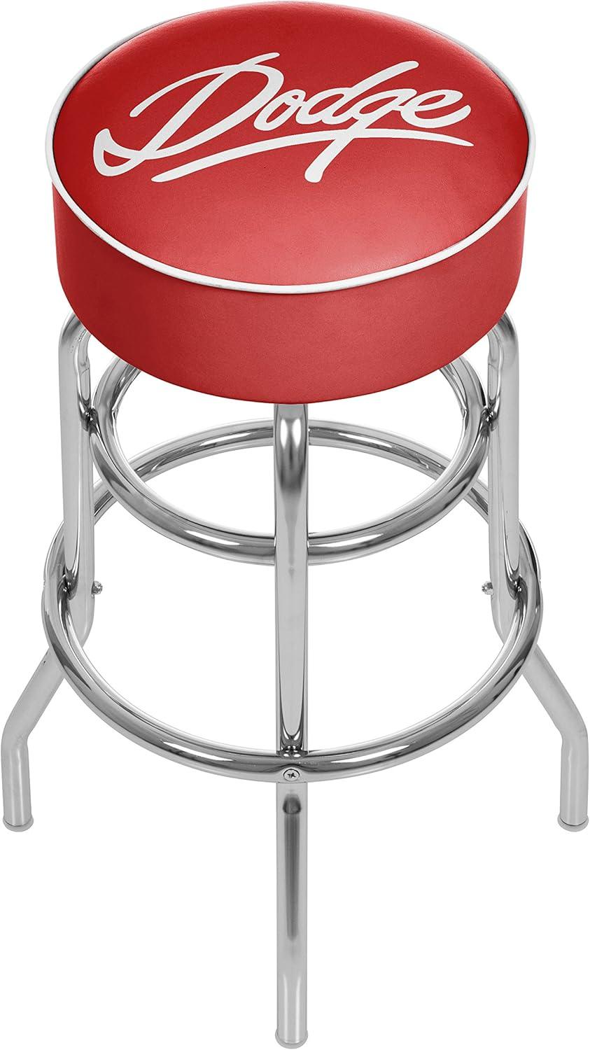 White Leather and Metal Swivel Backless Bar Stool