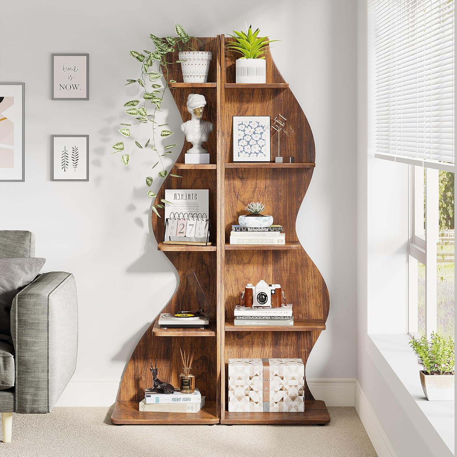 Arhab Brown 5-Tier Wave Corner Bookcase