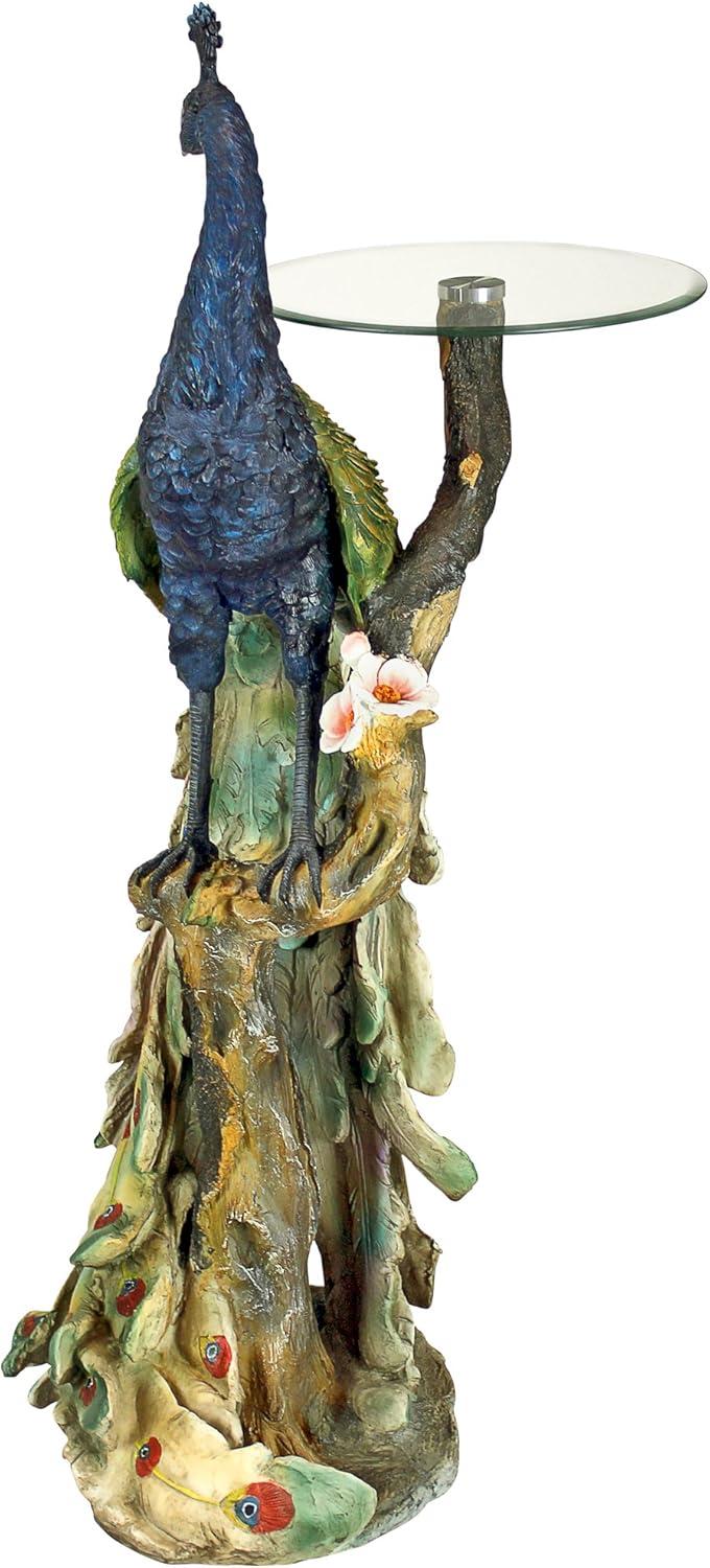 Life-Size Peacock Sculptural Glass-Topped Pedestal Table