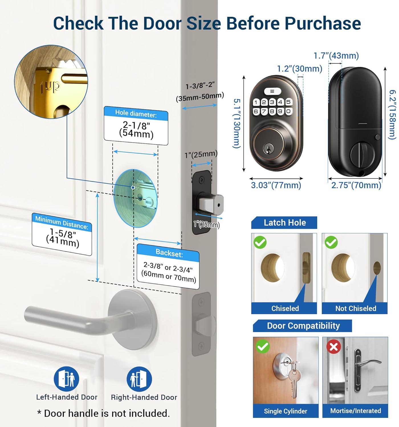 Veise Keyless Entry Door Lock, Electronic Keypad Deadbolt, Keyed Entry, Auto Lock, Anti-Peeking Password, Back Lit & Easy Installation Design, Oil Rubbed Bronze
