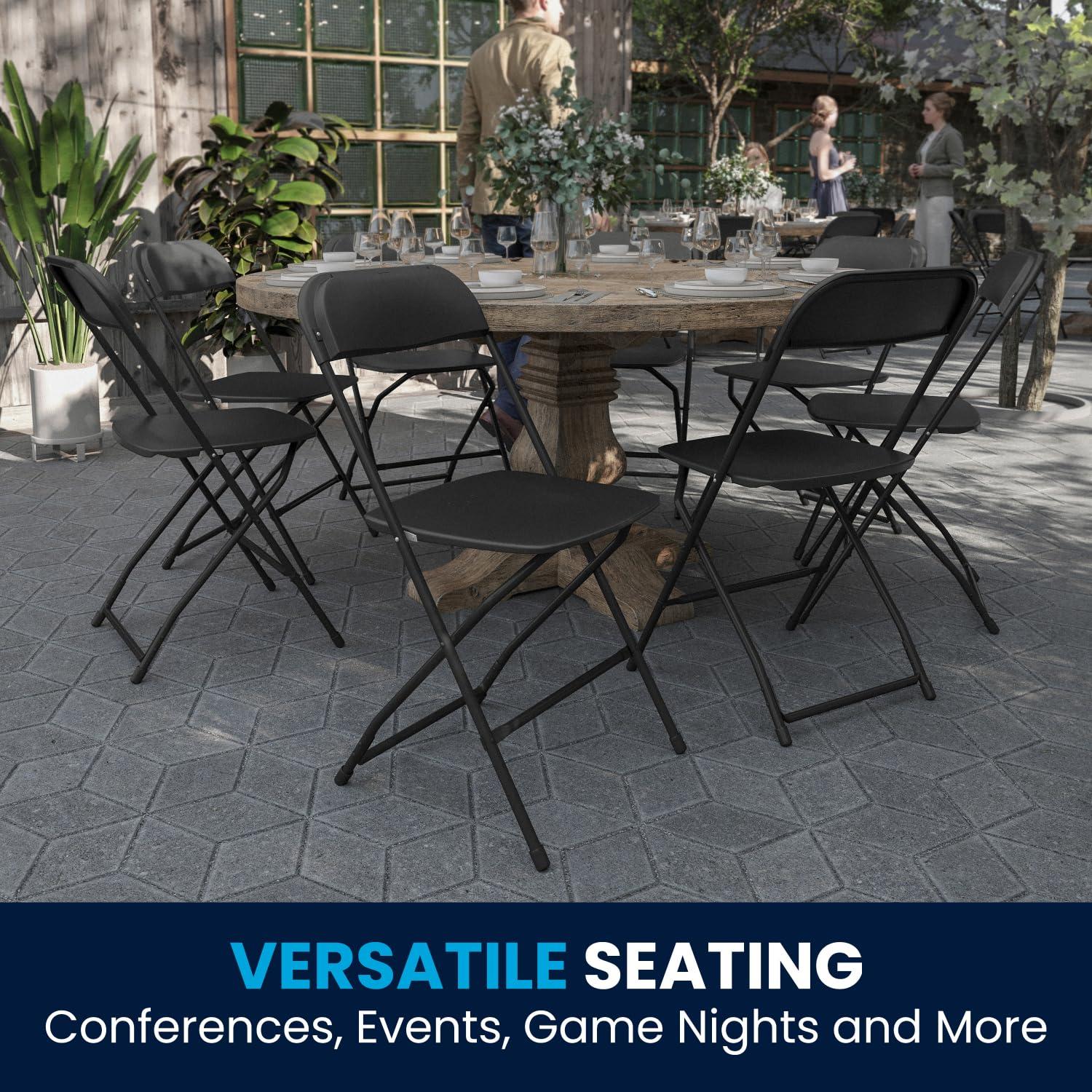 Flash Furniture Hercules Series Plastic Folding Chair - Black - 4 Pack 650LB Weight Capacity Comfortable Event Chair - Lightweight Folding Chair -