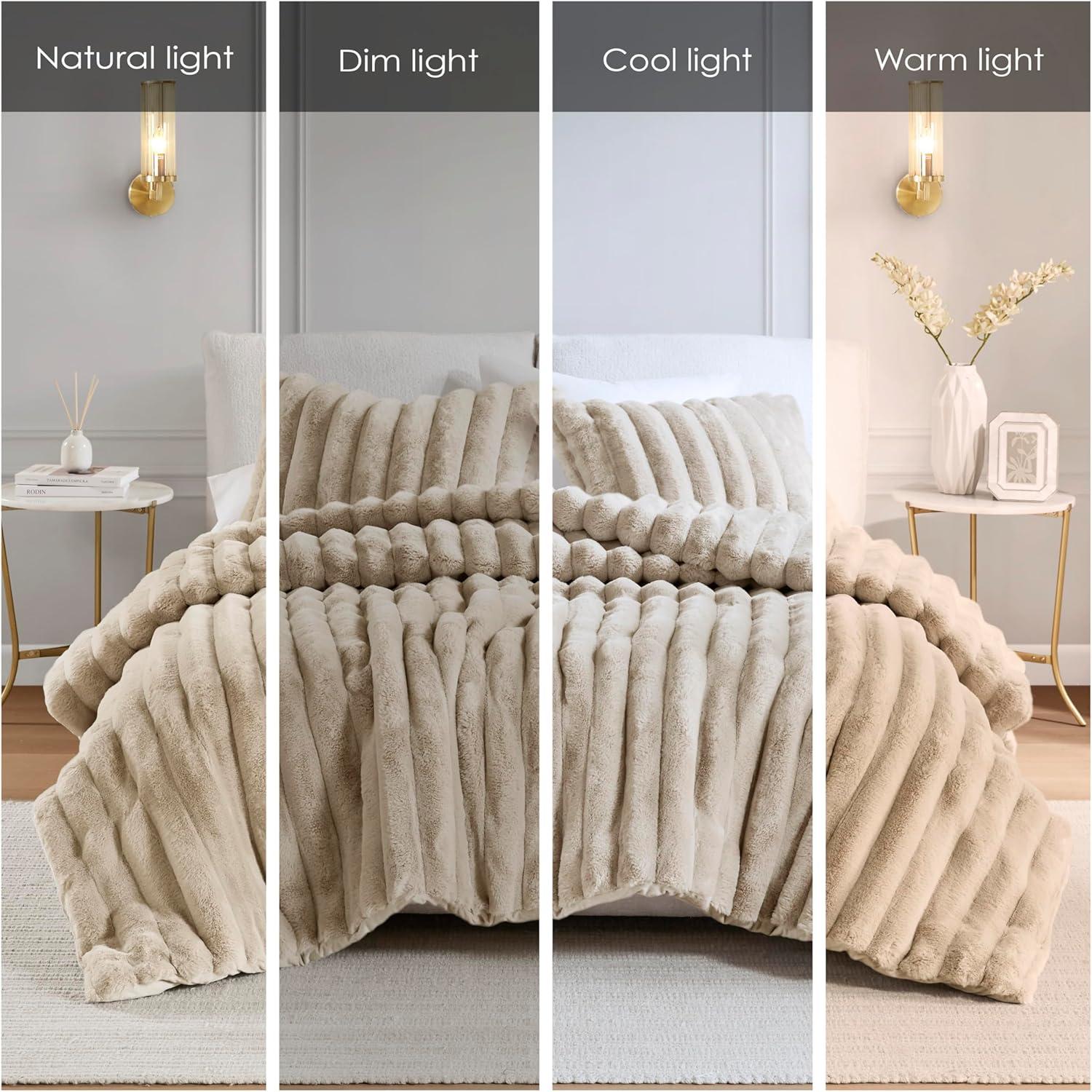 Taupe Full Faux Fur Reversible Comforter Set