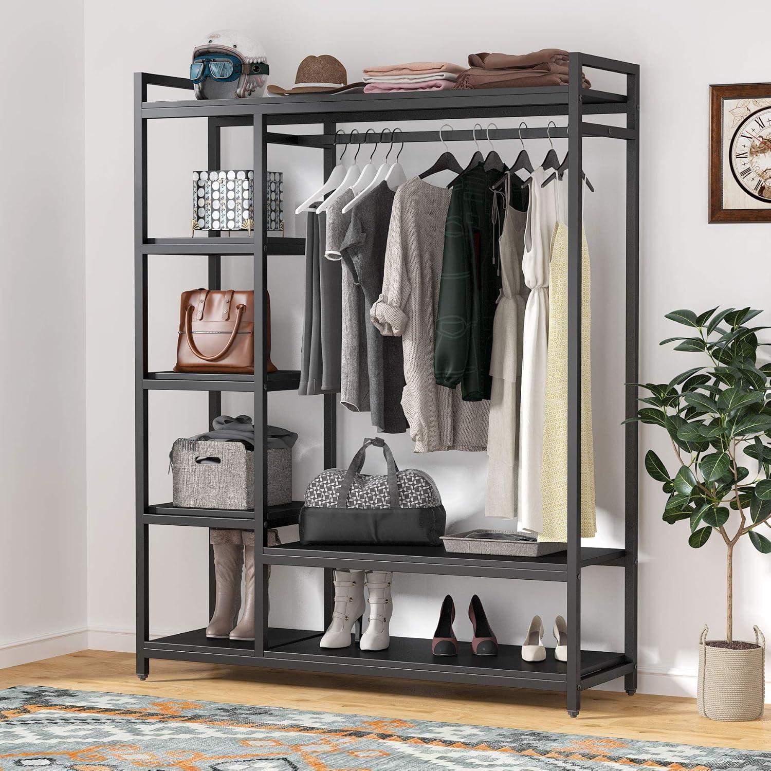 Tribesigns Free-standing Closet Organizer Garment Rack with 6 Storage Shelves and Hanging Bar