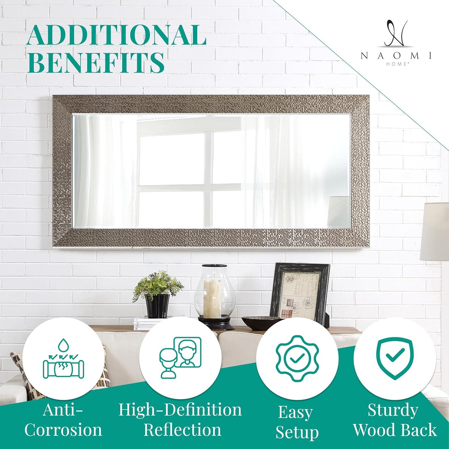 Floor Mirror, Full length Mirror, Mosaic Style Full Body Mirror for Home, Wall Mirror with Faux Wood Frame, 66"LX32"W Large Mirror for Bedroom by Naomi home - Champagne