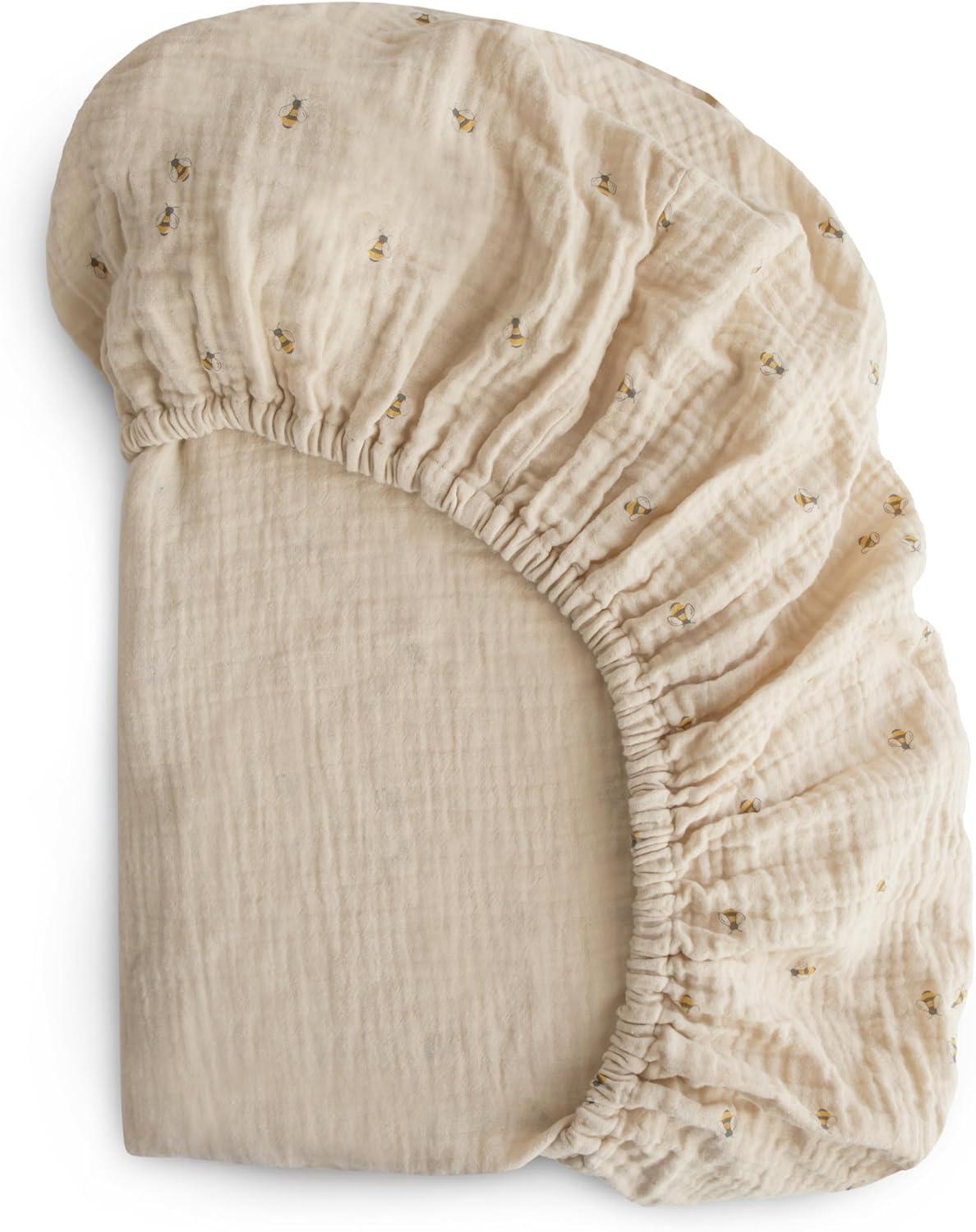 Mushie Extra Soft Muslin Crib Sheet - Bees