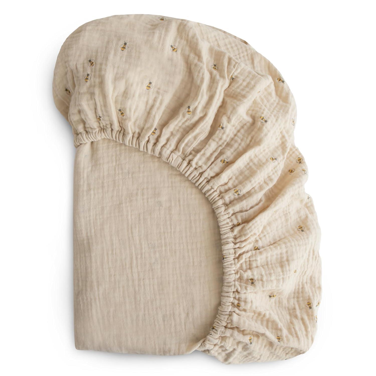 Mushie Extra Soft Muslin Crib Sheet - Bees