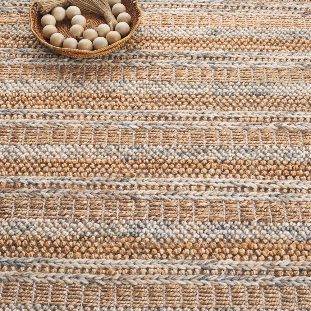 Natural Brown Striped Wool Cotton 6' x 9' Area Rug