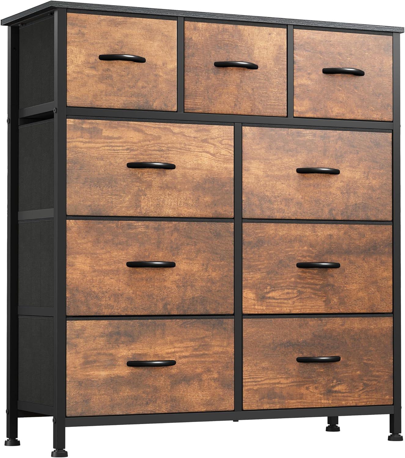 Dresser for Bedroom with 9 Drawers  Chest of Drawers with Socket & LED Light  PU Storage Dresser  Organizer Unit for Living Room  Hallway  Closet