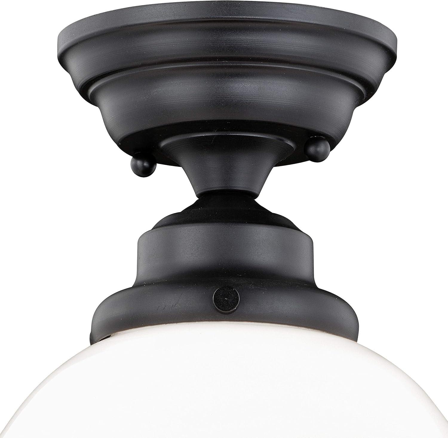 Vaxcel Huntley 12-in W Bronze Farmhouse Schoolhouse Semi Flush Mount Ceiling Light White Glass