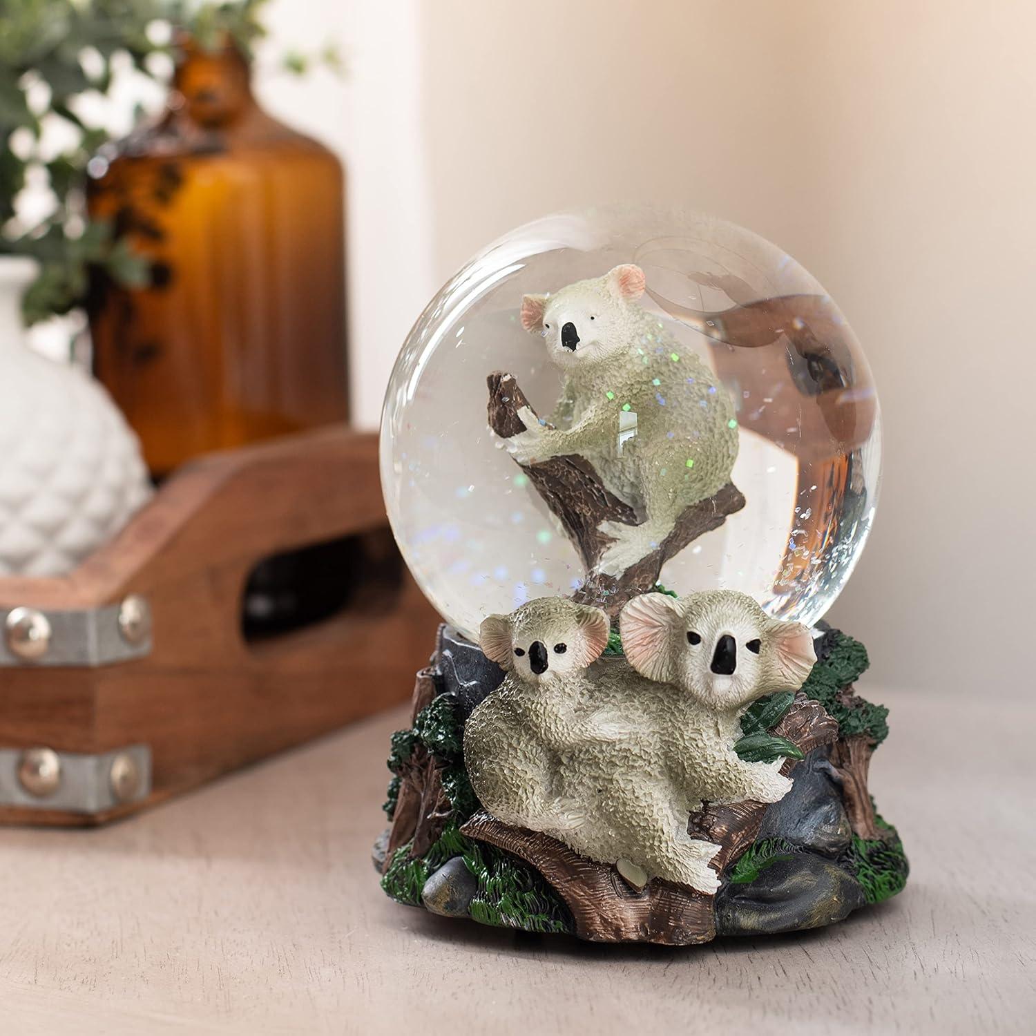 Climbing Koala Family 100MM Musical Water Globe Plays Tune Born Free