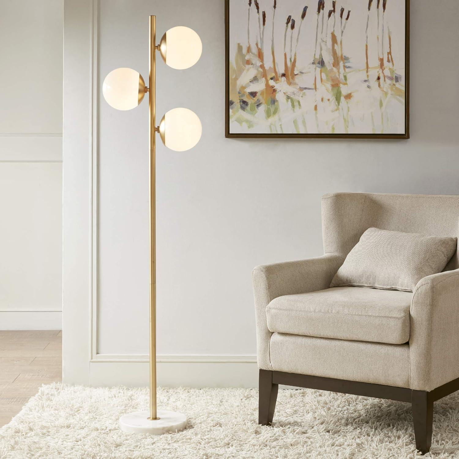 Holloway 62" White and Gold 3-Globe Marble Base Floor Lamp