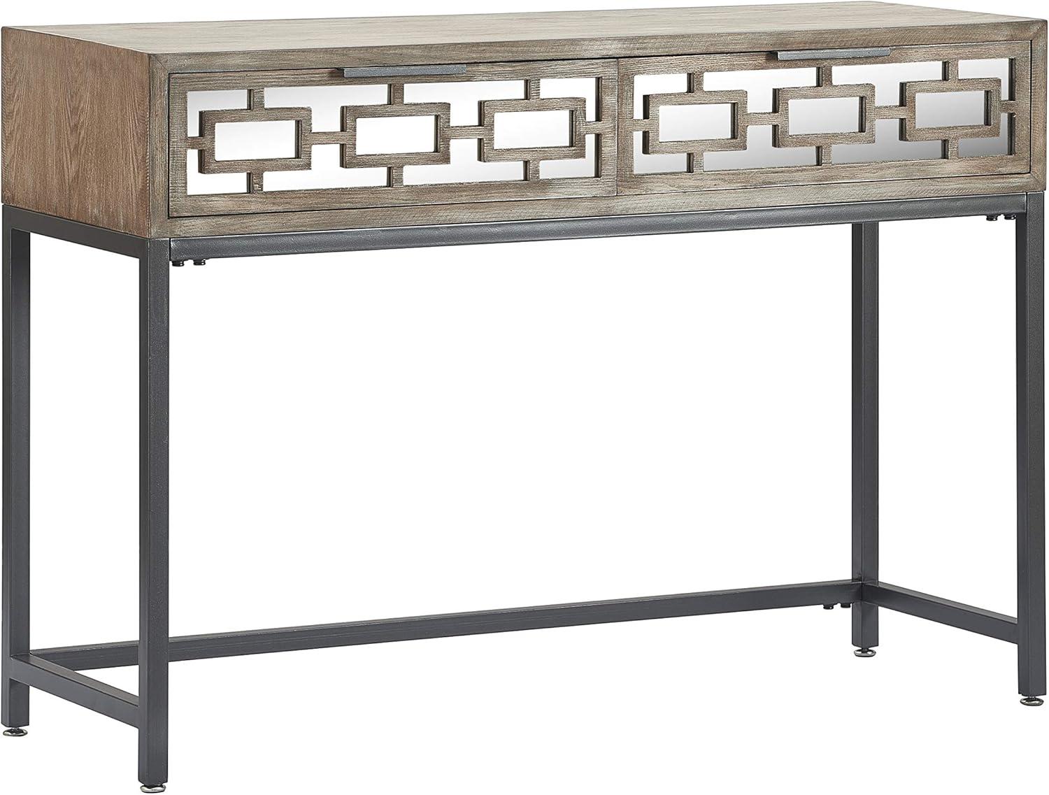 Hayworth Mirrored Console Table Gray - Finch: Modern Storage with Drawers, Antique Finish