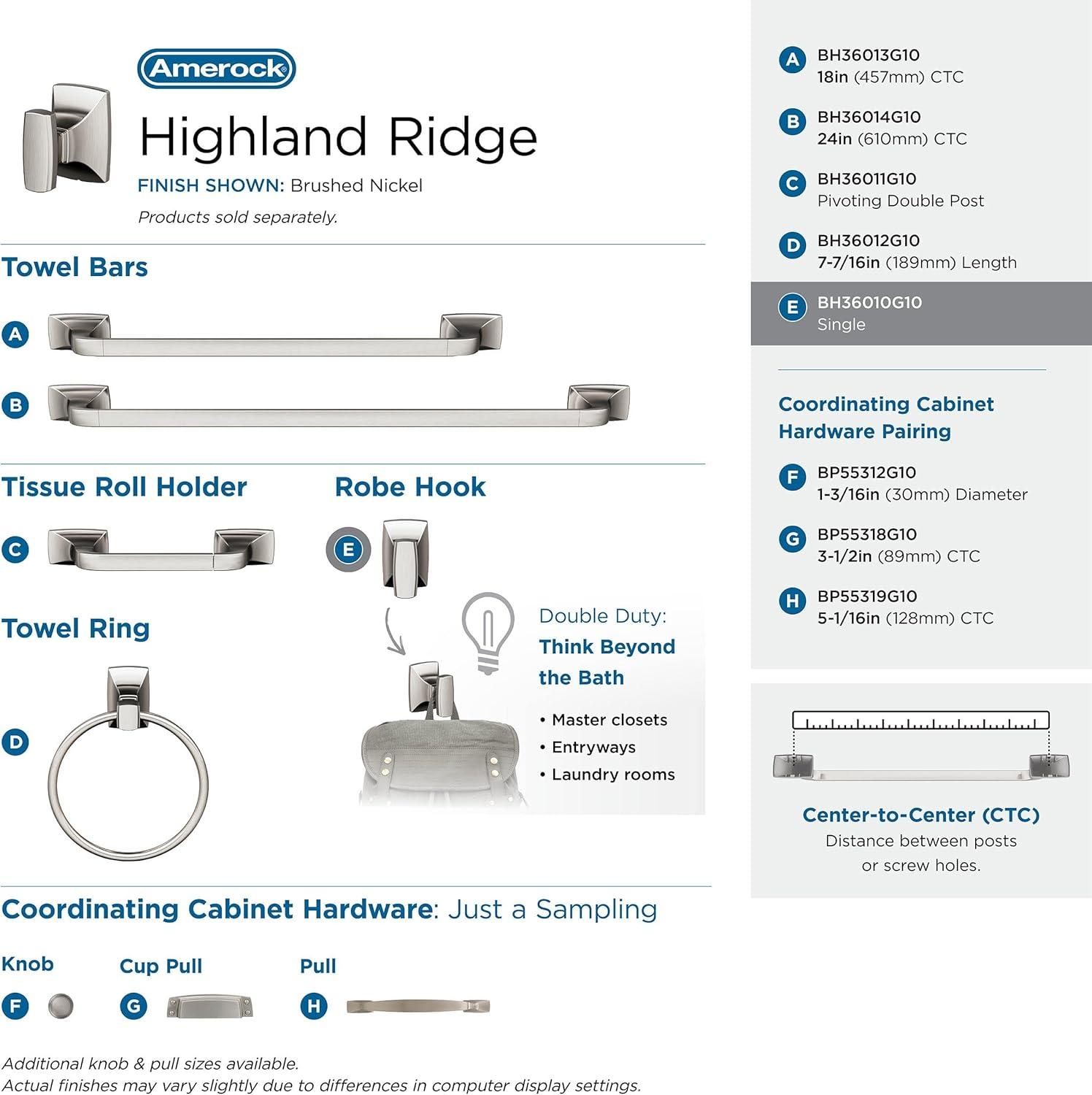 Amerock Highland Ridge Wall Hook for Towel and Robe