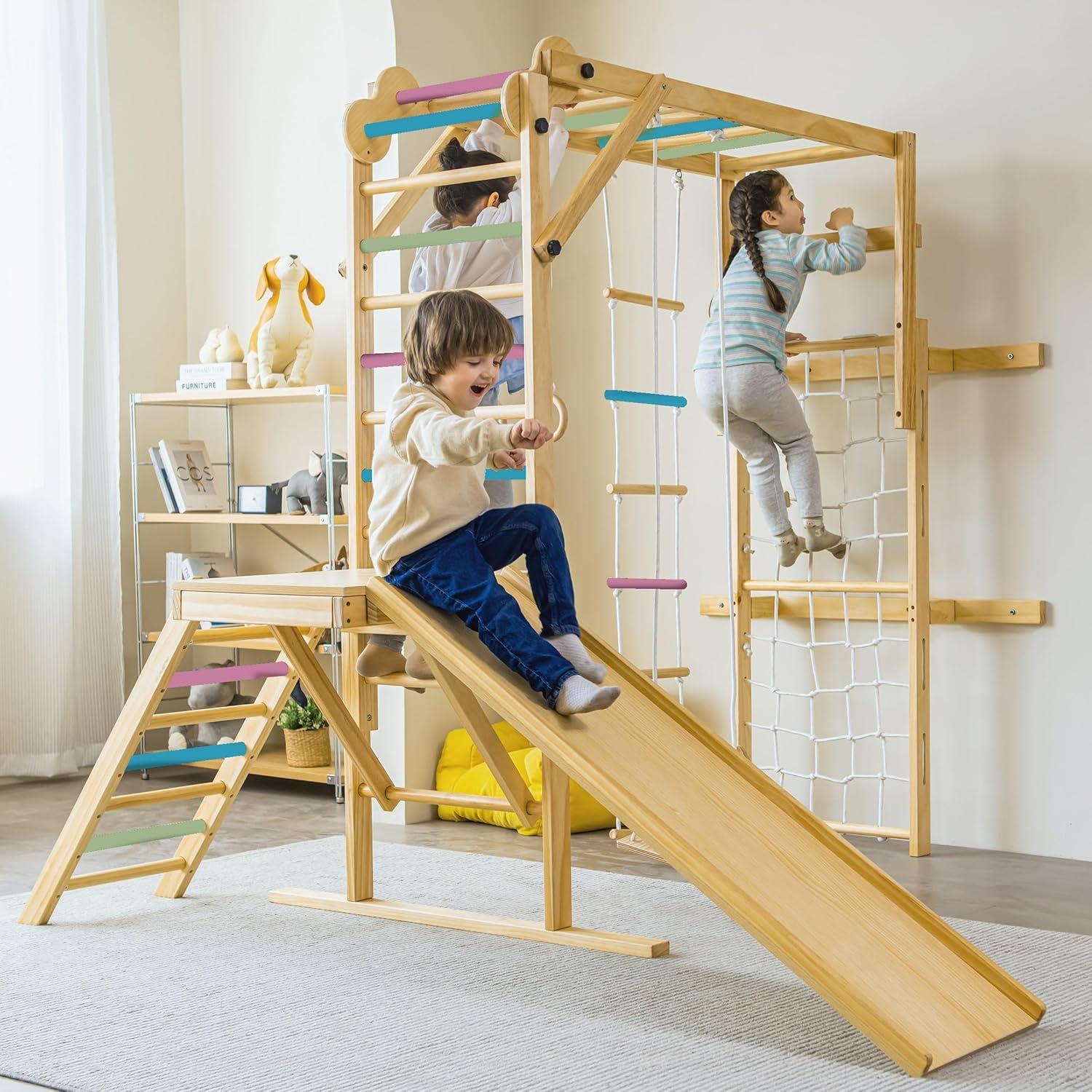 Avenlur Grove - Wood indoor 8-in-1 Wall Jungle Gym, Color