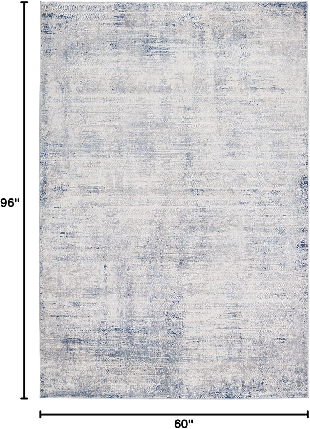 Gray and Blue 5' x 8' Reversible Washable Area Rug